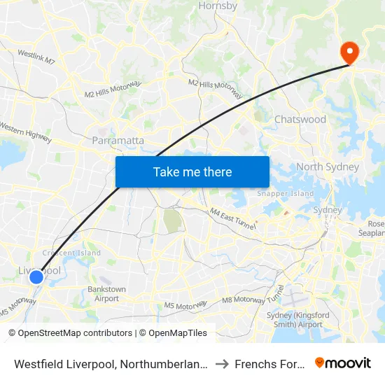 Westfield Liverpool, Northumberland St to Frenchs Forest map