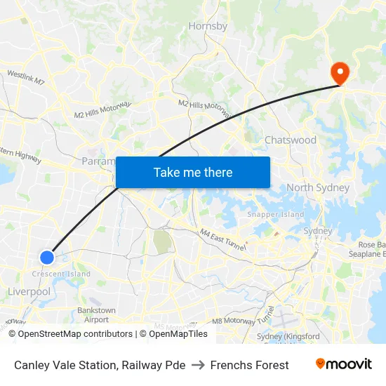 Canley Vale Station, Railway Pde to Frenchs Forest map