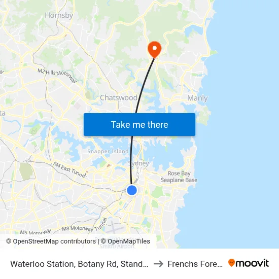 Waterloo Station, Botany Rd, Stand B to Frenchs Forest map