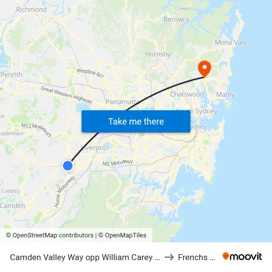 Camden Valley Way opp William Carey Christian School to Frenchs Forest map