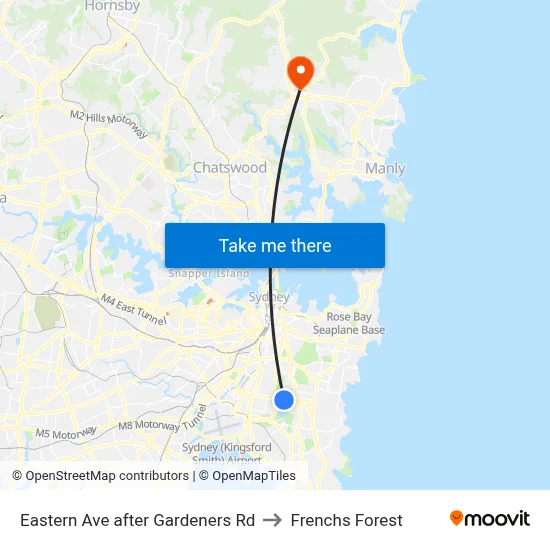 Eastern Ave after Gardeners Rd to Frenchs Forest map