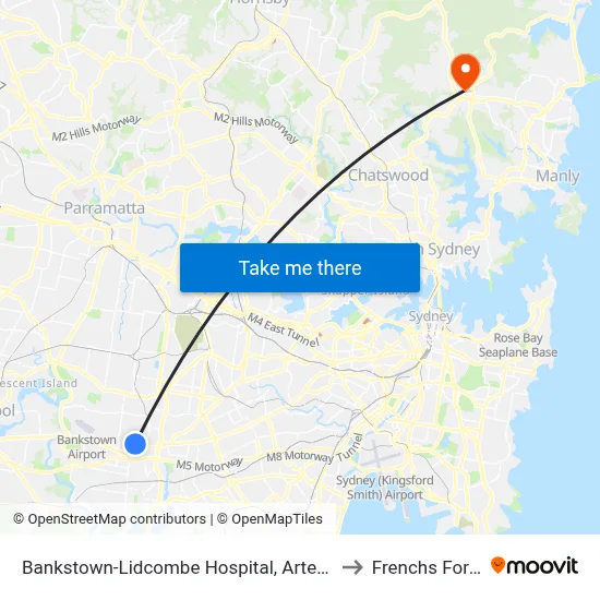 Bankstown-Lidcombe Hospital, Artegall St to Frenchs Forest map