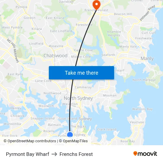 Pyrmont Bay Wharf to Frenchs Forest map