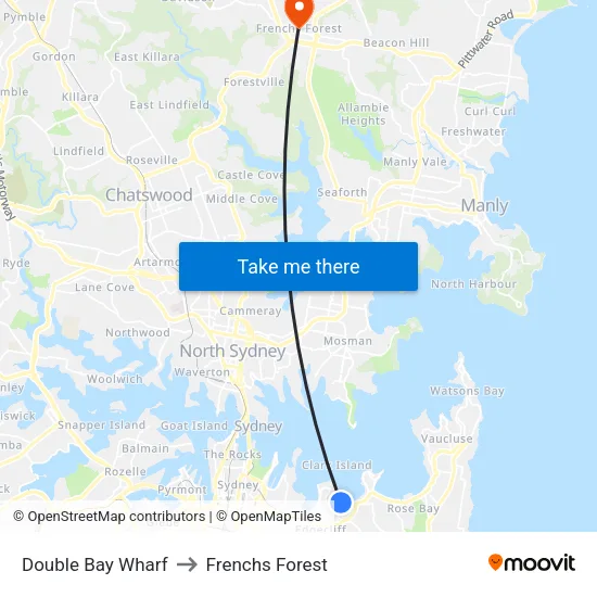 Double Bay Wharf to Frenchs Forest map