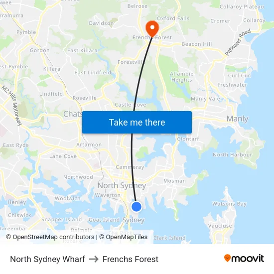 North Sydney Wharf to Frenchs Forest map
