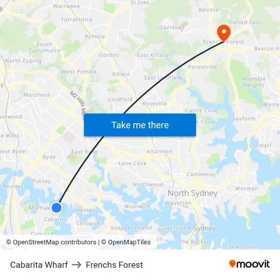 Cabarita Wharf to Frenchs Forest map