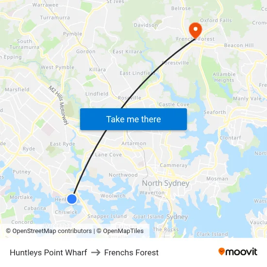 Huntleys Point Wharf to Frenchs Forest map
