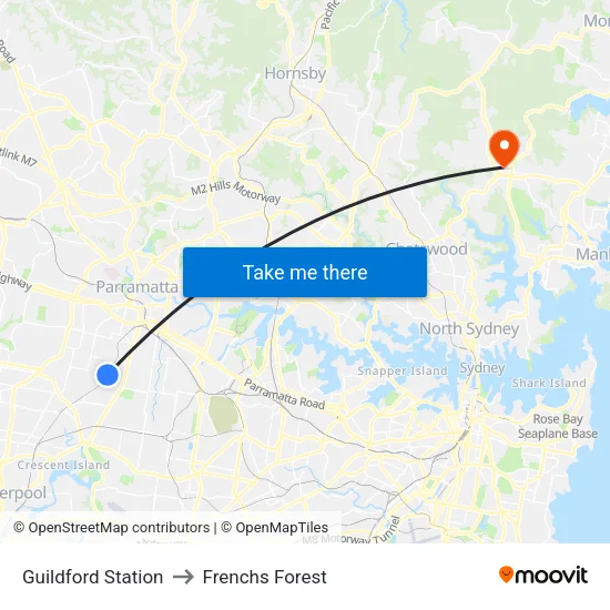 Guildford Station to Frenchs Forest map