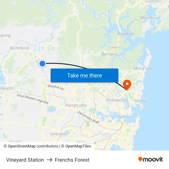 Vineyard Station to Frenchs Forest map
