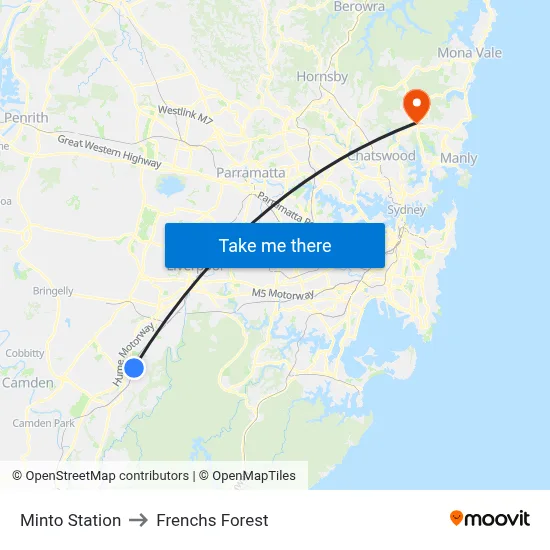 Minto Station to Frenchs Forest map
