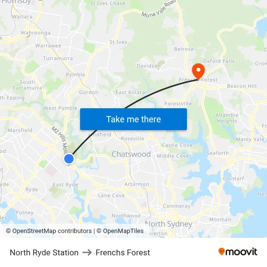 North Ryde Station to Frenchs Forest map