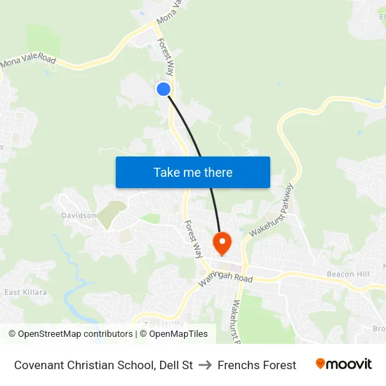 Covenant Christian School, Dell St to Frenchs Forest map