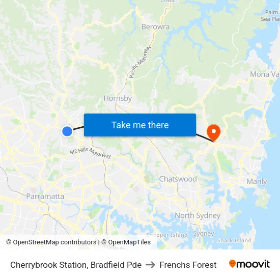Cherrybrook Station, Bradfield Pde to Frenchs Forest map