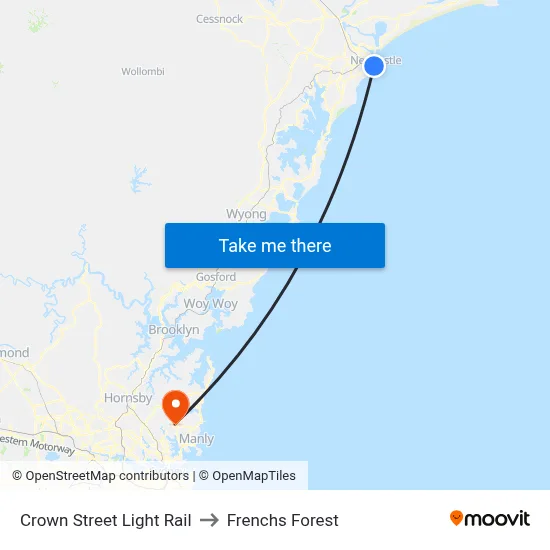 Crown Street Light Rail to Frenchs Forest map