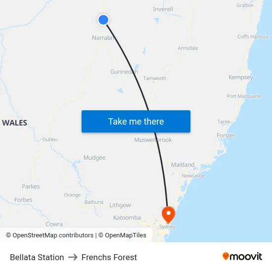 Bellata Station to Frenchs Forest map