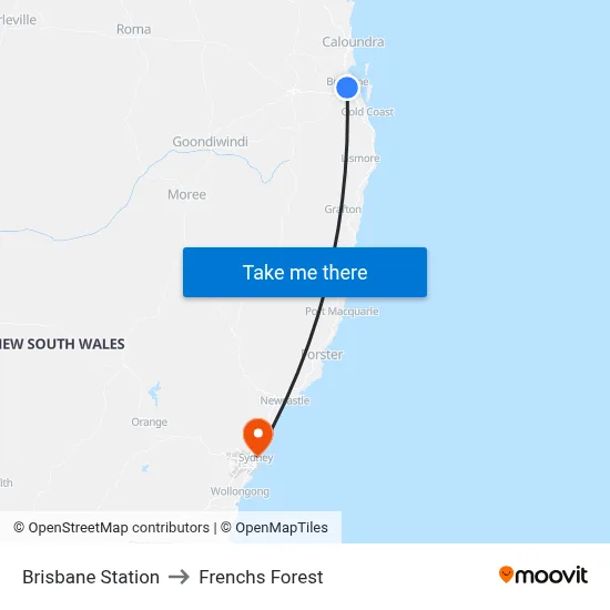 Roma Street (Brisbane) to Frenchs Forest map
