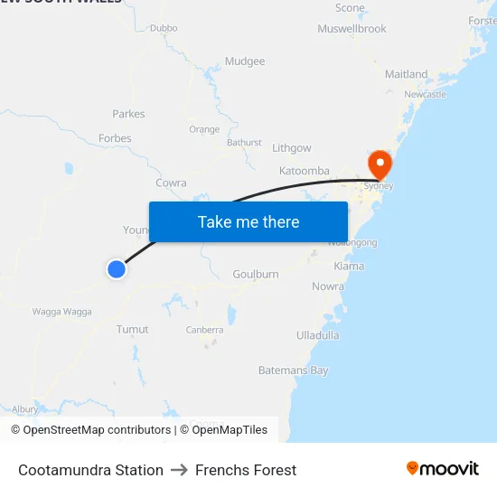 Cootamundra Station to Frenchs Forest map