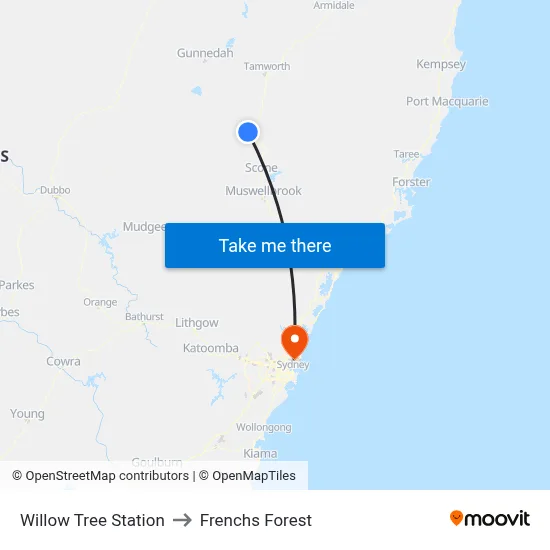 Willow Tree Station to Frenchs Forest map