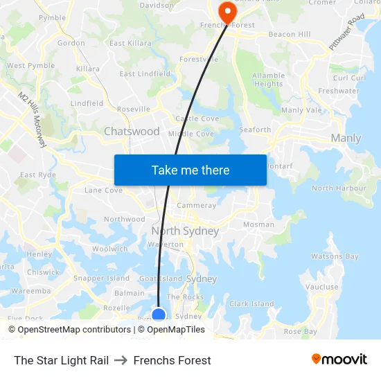 The Star Light Rail to Frenchs Forest map