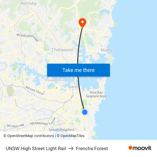 UNSW High Street Light Rail to Frenchs Forest map