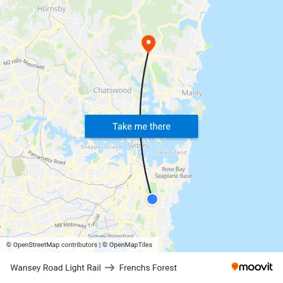 Wansey Road Light Rail to Frenchs Forest map
