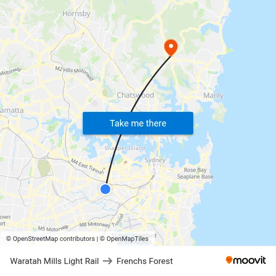 Waratah Mills Light Rail to Frenchs Forest map