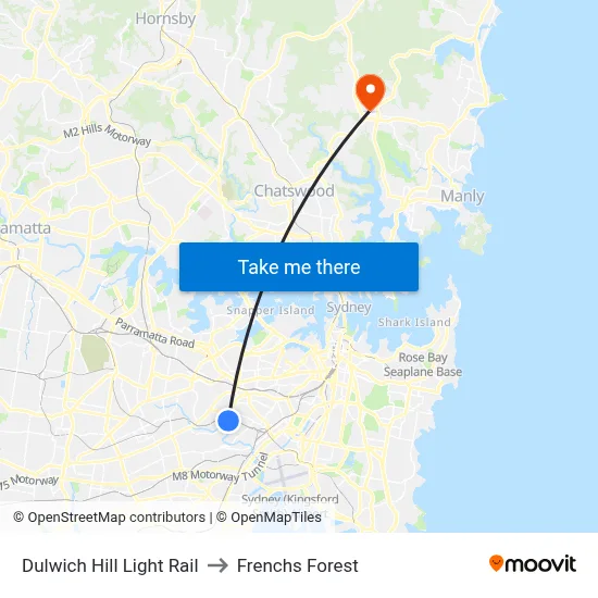 Dulwich Hill Light Rail to Frenchs Forest map