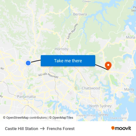 Castle Hill Station to Frenchs Forest map