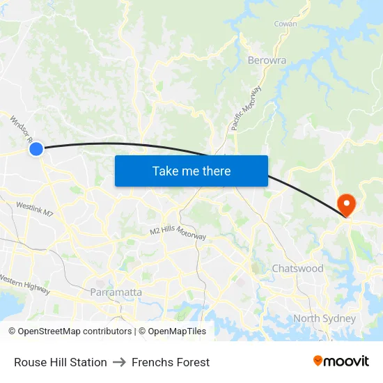 Rouse Hill Station to Frenchs Forest map