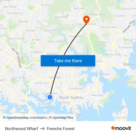 Northwood Wharf to Frenchs Forest map