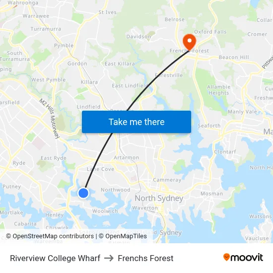 Riverview College Wharf to Frenchs Forest map