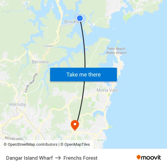 Dangar Island Wharf to Frenchs Forest map