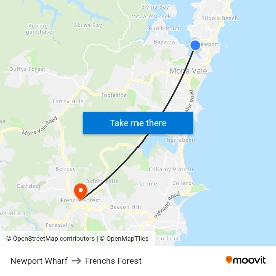 Newport Wharf to Frenchs Forest map