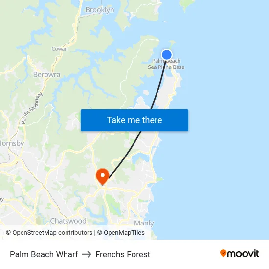 Palm Beach Wharf to Frenchs Forest map