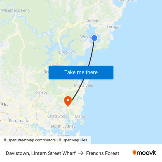 Davistown, Lintern Street Wharf to Frenchs Forest map