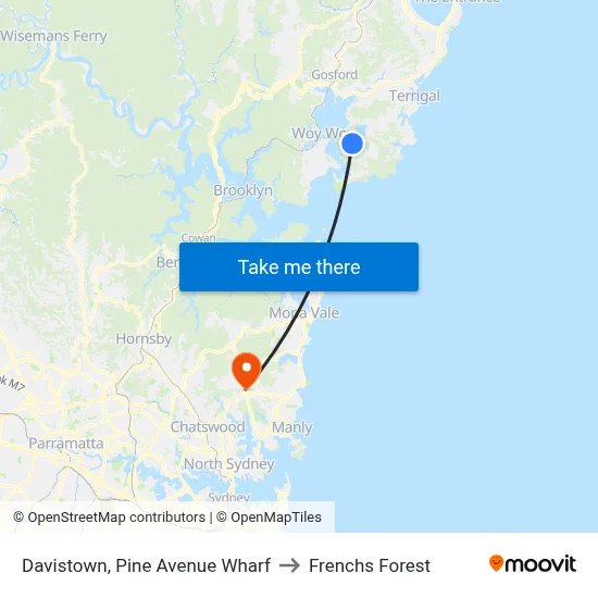 Davistown, Pine Avenue Wharf to Frenchs Forest map