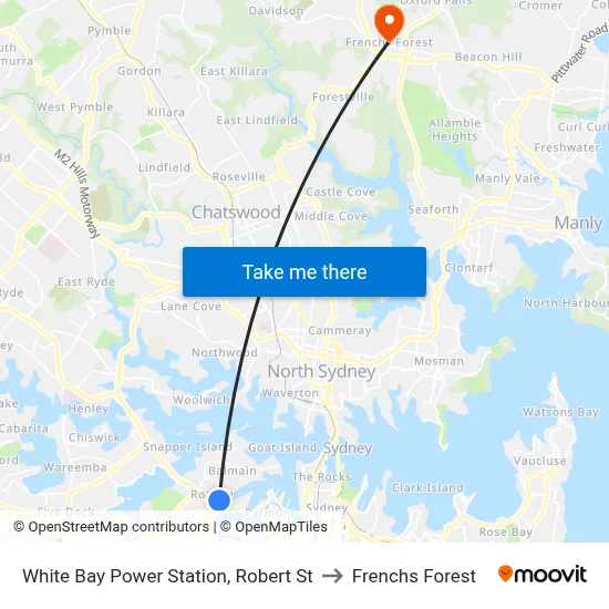 White Bay Power Station, Robert St to Frenchs Forest map