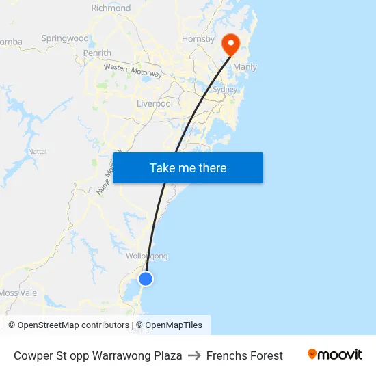 Cowper St opp Warrawong Plaza to Frenchs Forest map