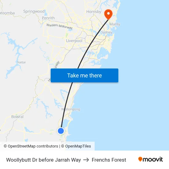 Woollybutt Dr before Jarrah Way to Frenchs Forest map