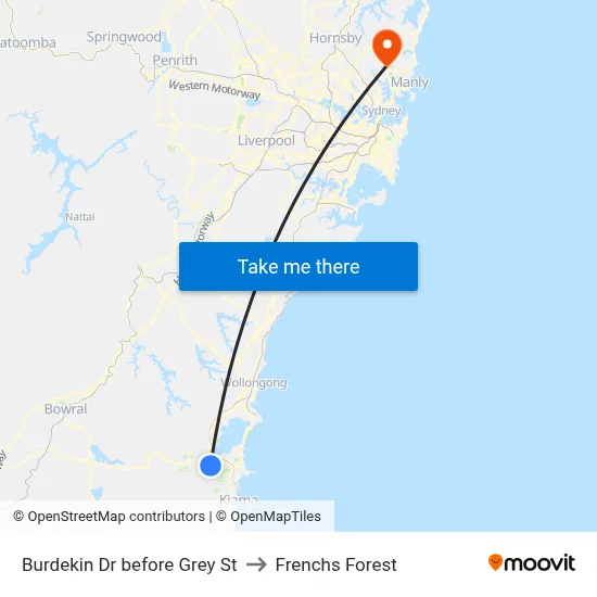 Burdekin Dr before Grey St to Frenchs Forest map
