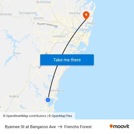 Byamee St at Bangaroo Ave to Frenchs Forest map
