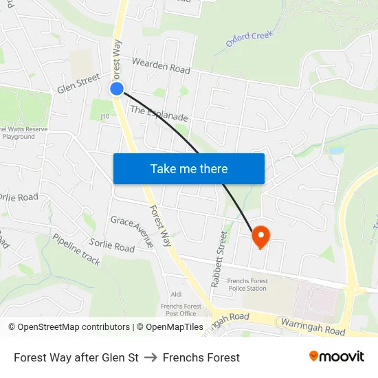 Forest Way after Glen St to Frenchs Forest map
