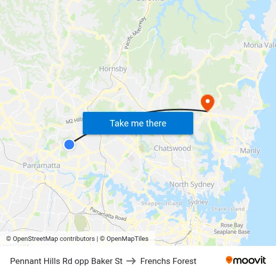 Pennant Hills Rd opp Baker St to Frenchs Forest map