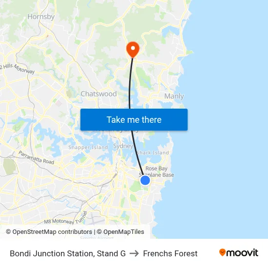 Bondi Junction Station, Stand G to Frenchs Forest map
