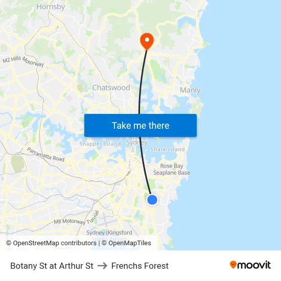 Botany St at Arthur St to Frenchs Forest map