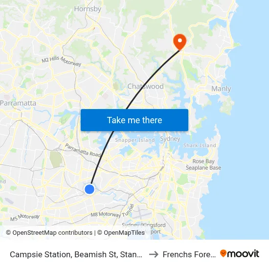 Campsie Station, Beamish St, Stand B to Frenchs Forest map