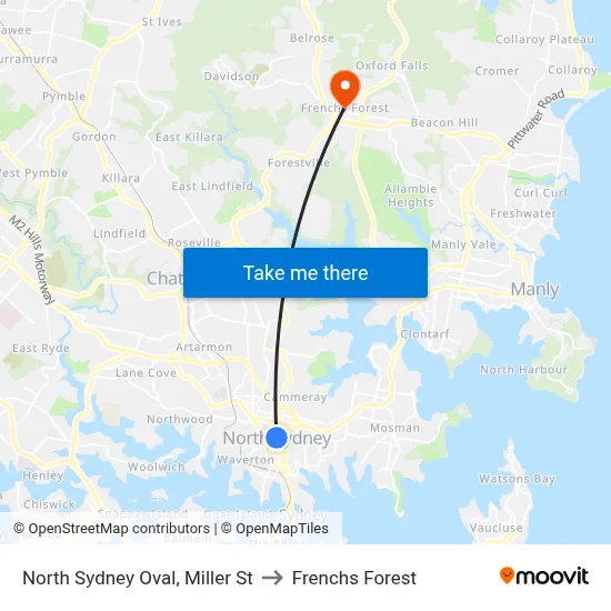 North Sydney Oval, Miller St to Frenchs Forest map
