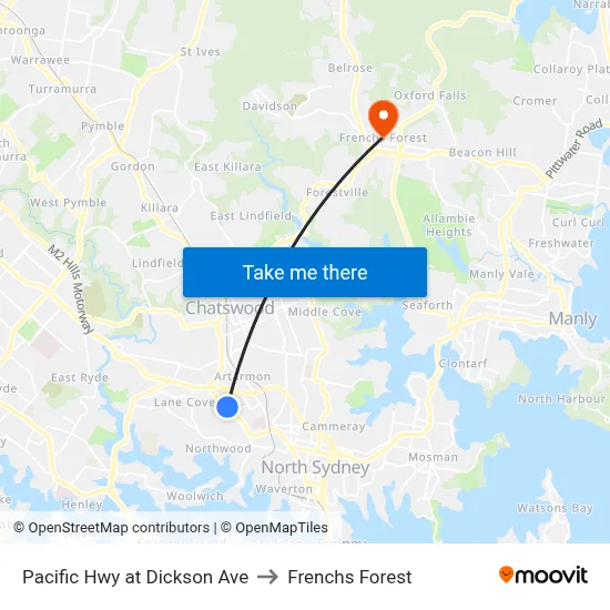 Pacific Hwy at Dickson Ave to Frenchs Forest map