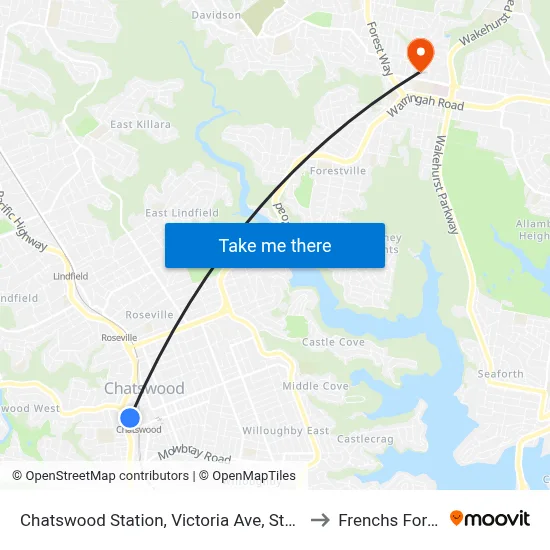 Chatswood Station, Victoria Ave, Stand F to Frenchs Forest map