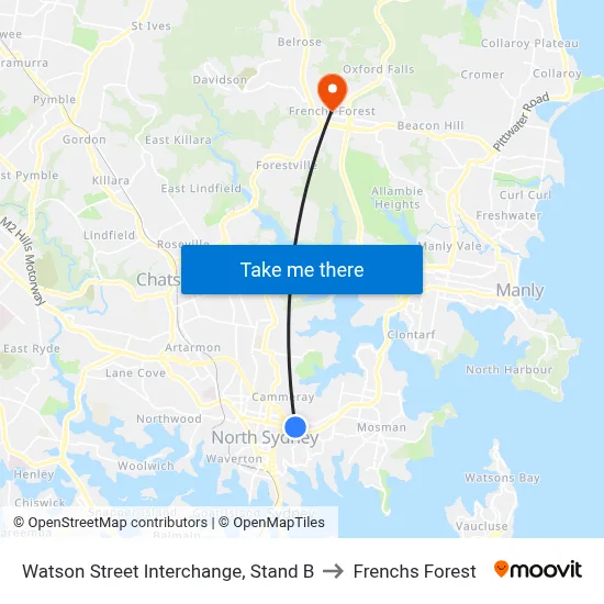 Watson Street Interchange, Stand B to Frenchs Forest map